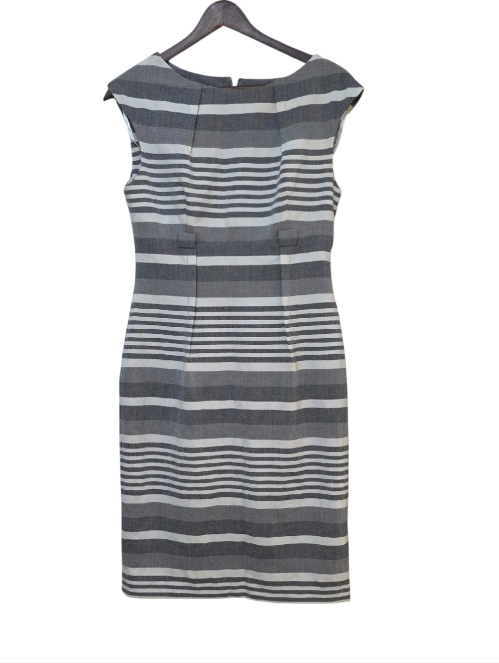 Calvin Klein Sleeveless Gray and White Stripe Sheath Dress